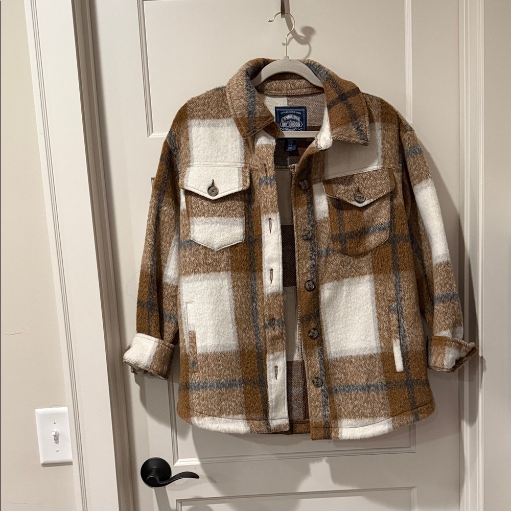 Cambridge Dry Goods Women's Plaid Jacket in Brown and Cream
